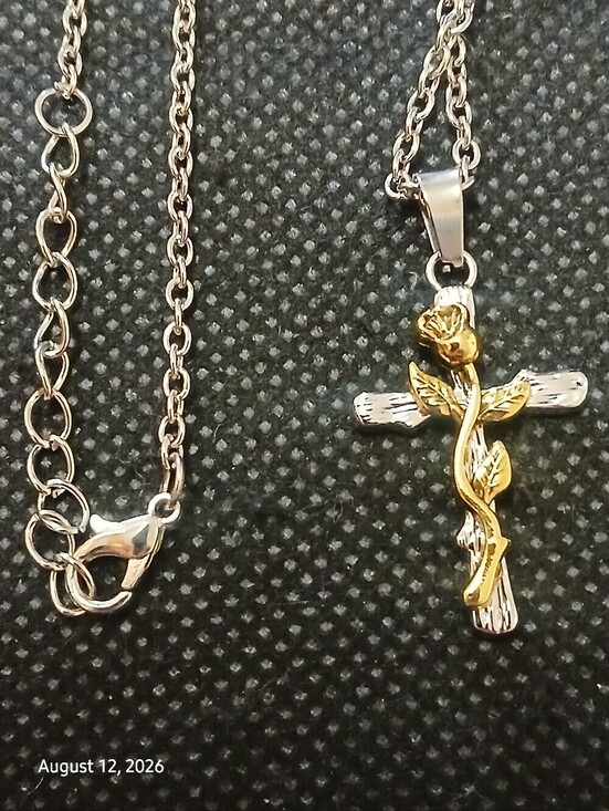 Access Christian Apparel Jewelry - Access Christian Apparel Silver Colored Cross, Gold Colored Rose, 24" Adj. Chain